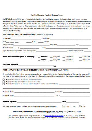 Application and Medical Release Form