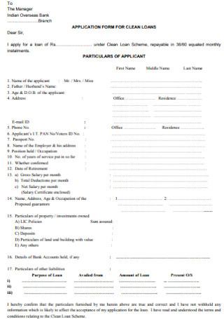 Appliication Form for Clean Loan