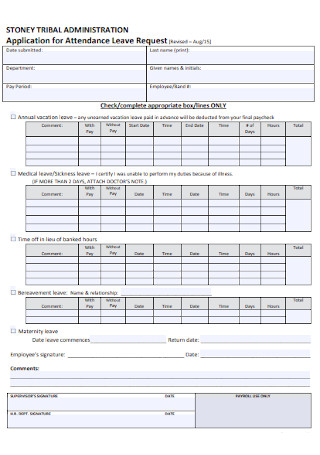 Appliication for Attendance Leave Form 