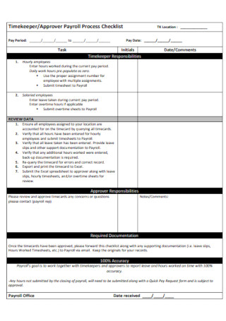 Approver Payroll Process Checklist