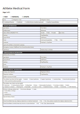 Athlete Medical Release Form