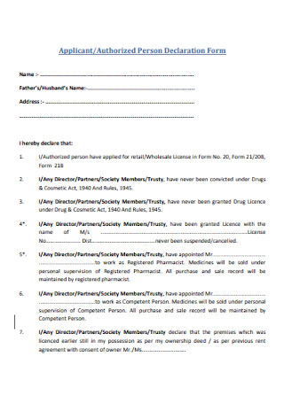Authorized Person Declaration Form