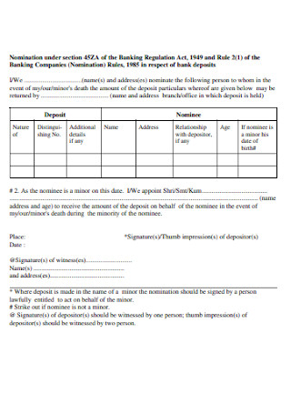 Banking Nomination Form