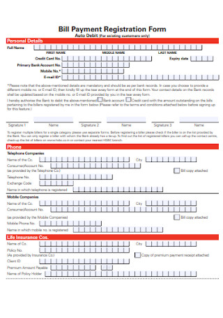 Bill Payment Registration Form