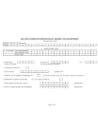 Bio Data Form for Employees