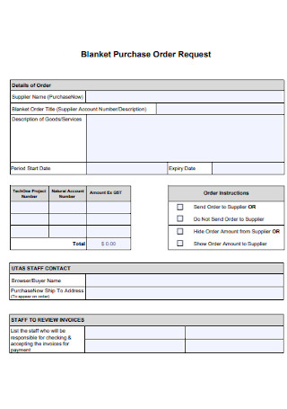 Blanket Purchase Order Request Form