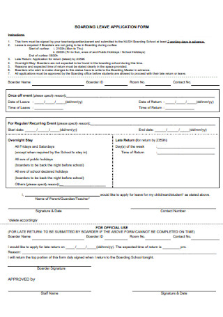 Boarding Leave Application Form