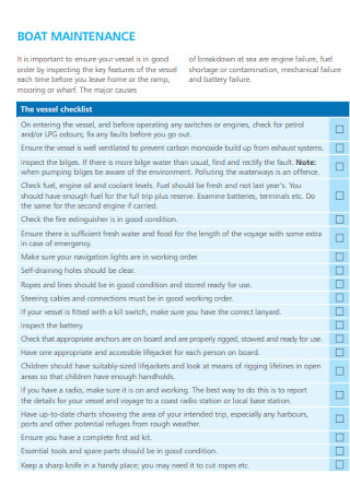 Boat Maintenance Checklist Template