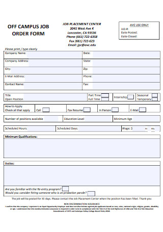 Campus Job Order Form