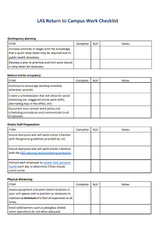 Campus Work Checklist Example