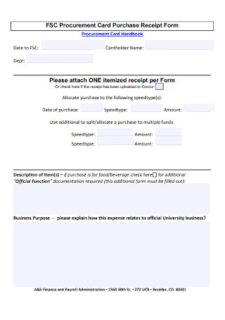 Card Purchase Receipt Form