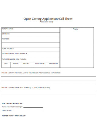 Casting Application and Call Sheet