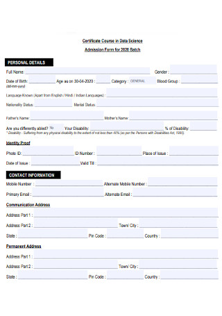 Certificate Course Admission Form