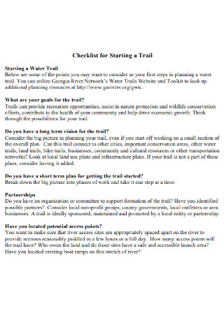Checklist for Starting a Trail