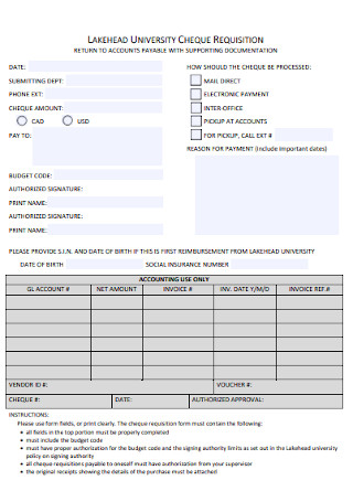 Cheque Requisition Form