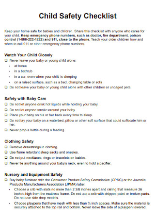 Child Safety Checklist