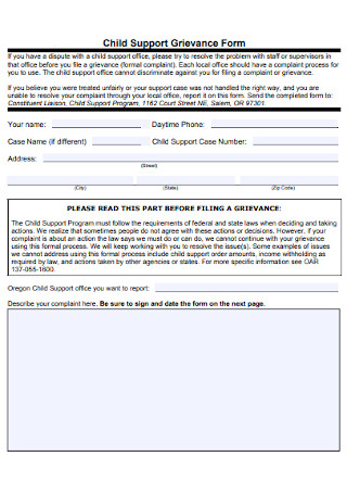 Child Support Grievance Form