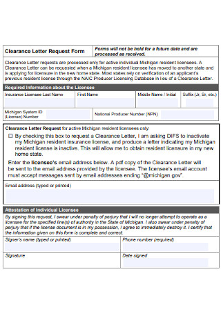 Clearance Letter Request Form