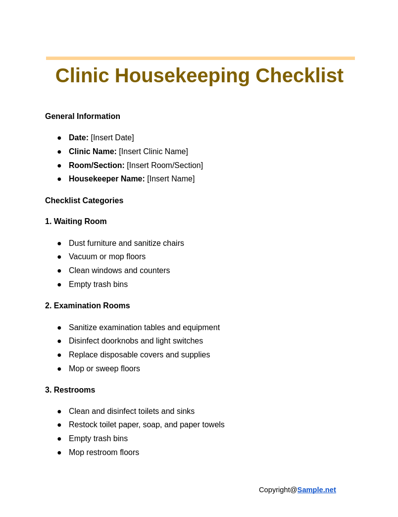 Clinic Housekeeping Checklist Google Docs 11 12 2024 10 42 AM