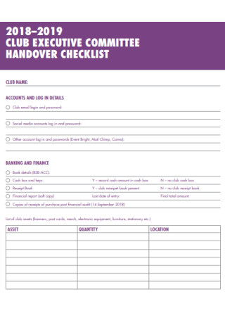 Club Excutive Handover Checklist