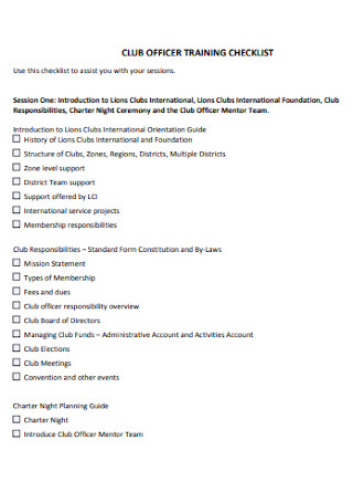 Club Officer Training Checklist