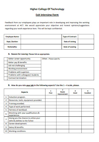 College Of Technology Exit Interview Form