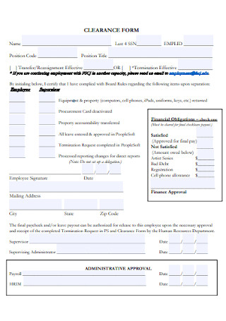 Collge Clearance Form Template