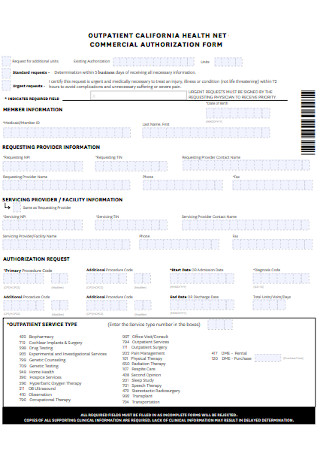Commercial Authorization Form