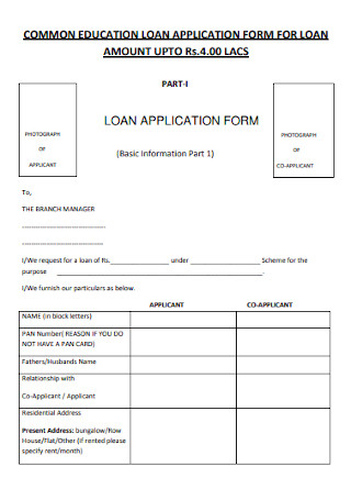Common Education Loan Application Form