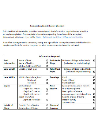 Competition Facility Survey Checklist