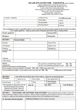 Confidential Job Application Form
