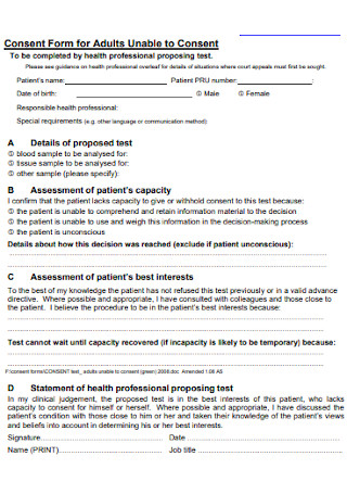 Consent Form for Adults Template