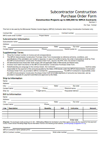 Construction Purchase Order Form
