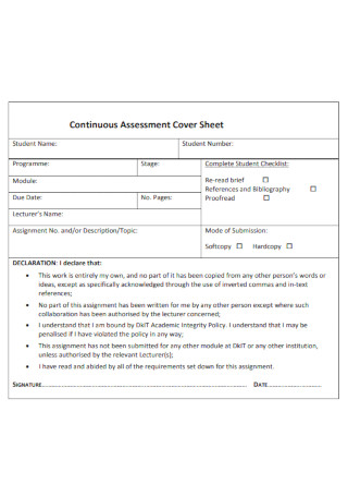 Continuous Assessment Cover Sheet