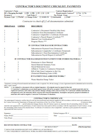 Contractors Document Checklist