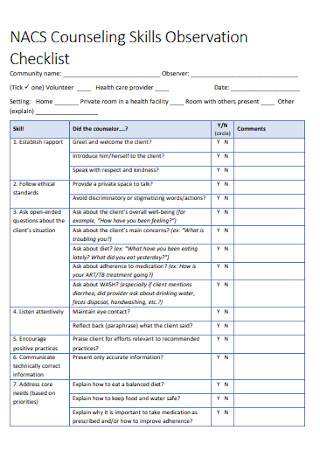 Counseling Skills Observation Checklist