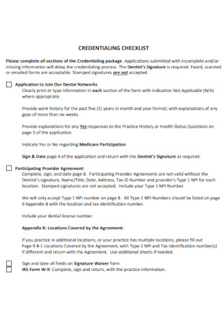 Credentialing Checklist Format