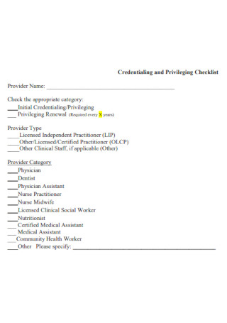 Credentialing and Privileging Checklist