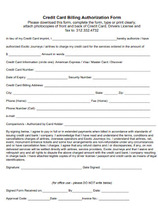 Credit Card Billing Authorization Form