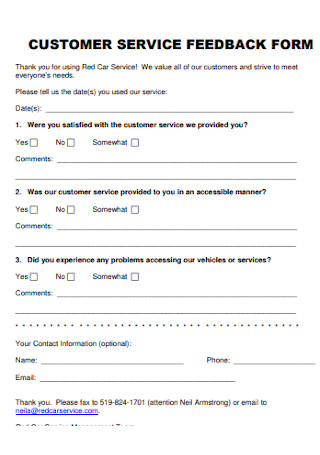 Customer Service Feedback Form