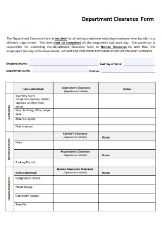 Department Clearance Form