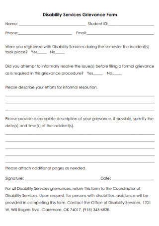 Disability Services Grievance Form