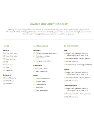 Divorce Document Checklist