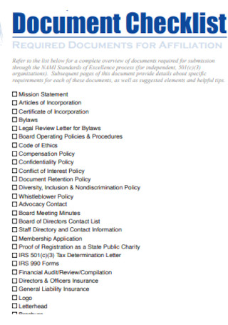 Document Checklist Example