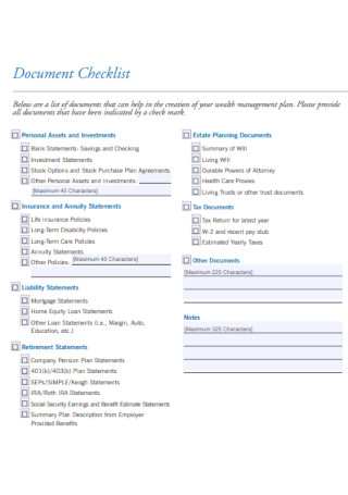 Document Checklist Format