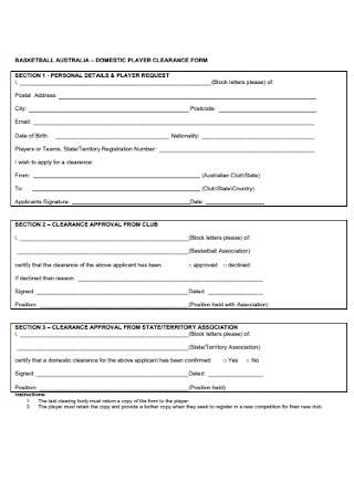 Domestic Clearance Form