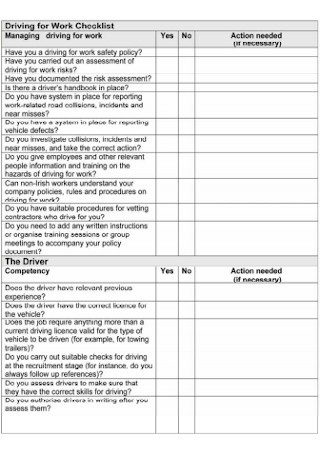Driving For Wotk Checklist