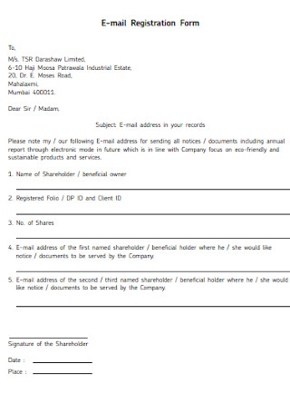 E Mail Registration Form