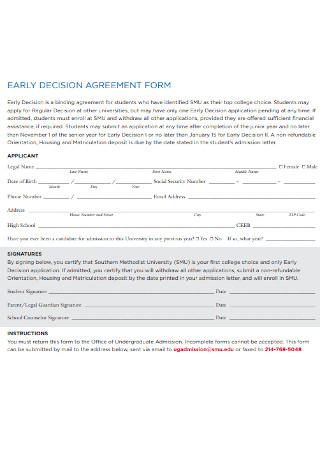 Early Decision Agreement Form