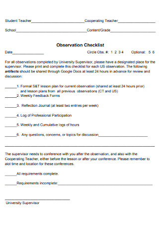 Education Observation Checklist